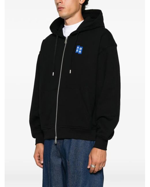 Adererror Black Logo-Patch Zip-Up Hoodie for men