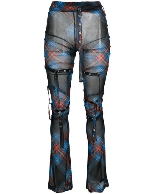 Charles Jeffrey Blue Tartan Buckled Leggings