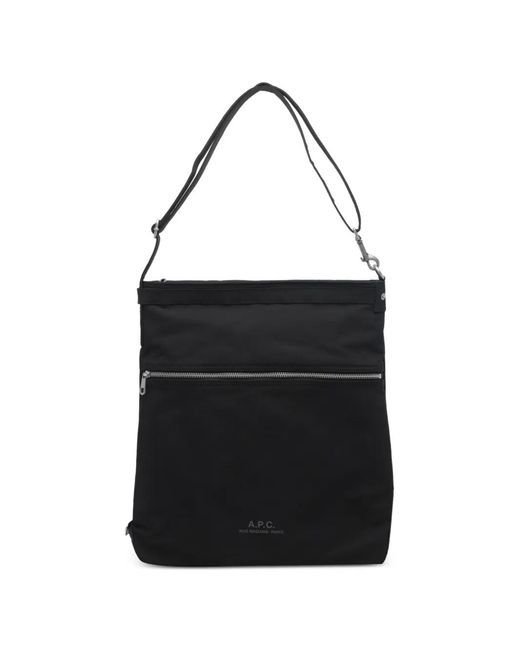 A.P.C. Black Archive Logo-Print Zip-Pocket Messenger Bag for men