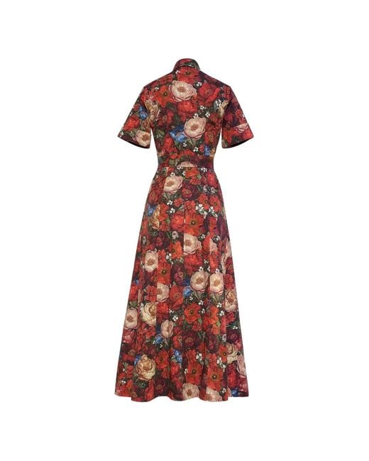 Adam Lippes Red Leighton Floral-Print Dress