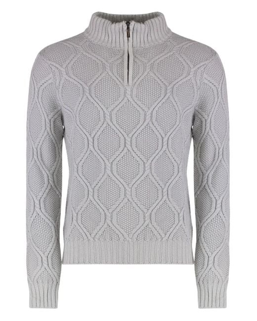 Moorer Gray Cable-Knit Half-Zip Sweater for men