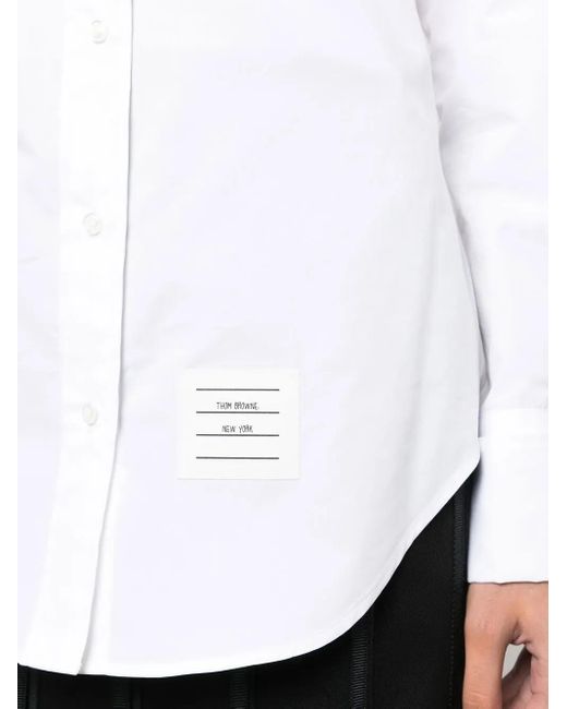 Thom Browne White Logo-Patch Long-Sleeved Shirt