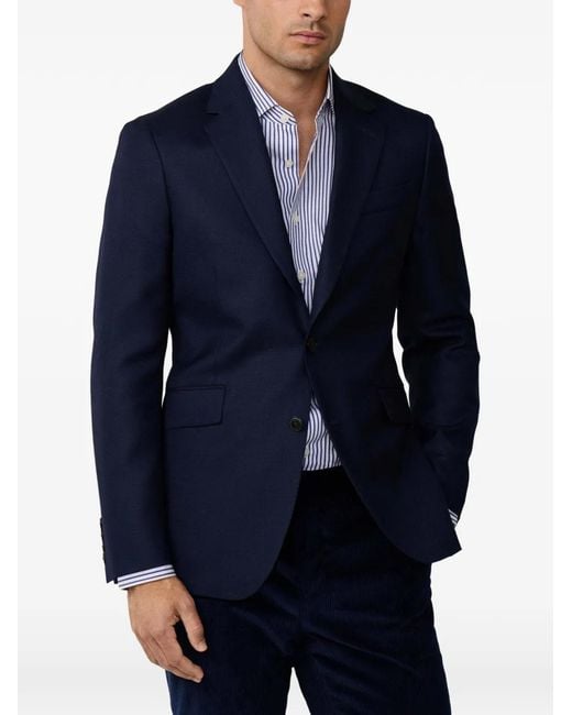 Hackett Blue Hopsack-Weave Notch-Lapel Blazer for men
