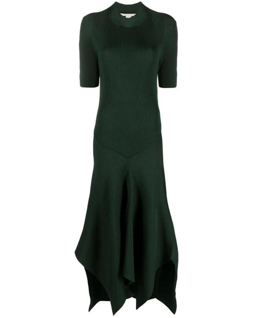Stella McCartney Green Asymmetric Ribbed-Knit Dress