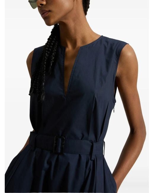 Woolrich Blue Sleeveless Dress With V-Neckline And Belted Waist