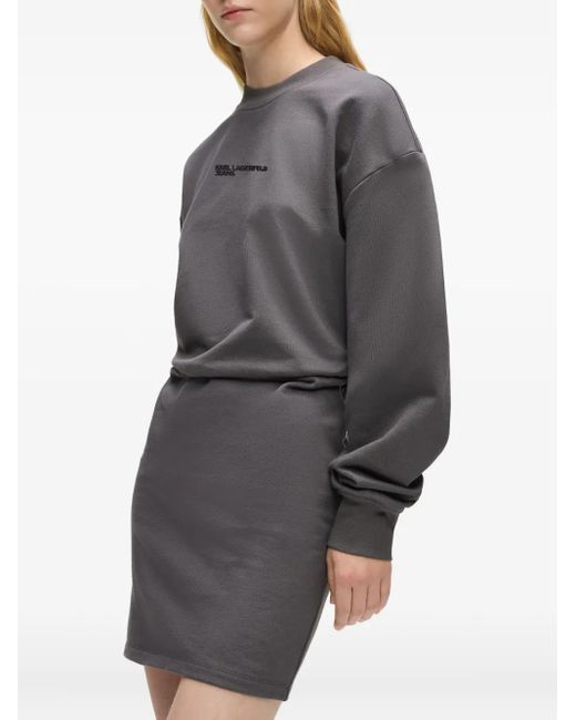 Karl Lagerfeld Gray Logo-Detail Cotton Mini Dress