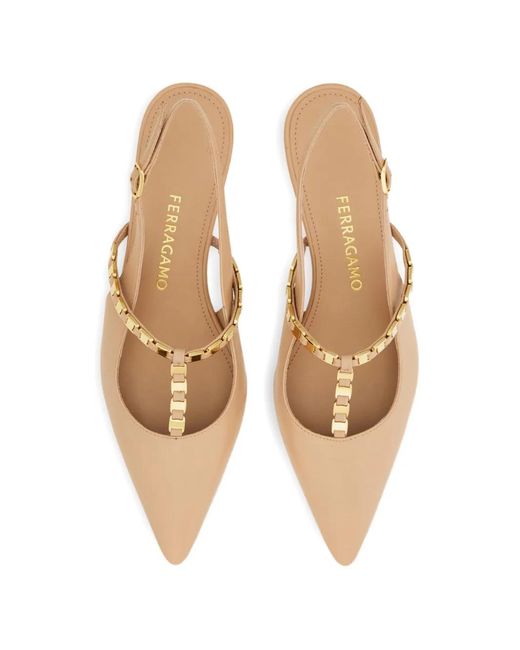 Ferragamo Natural Vara Chain Slingback