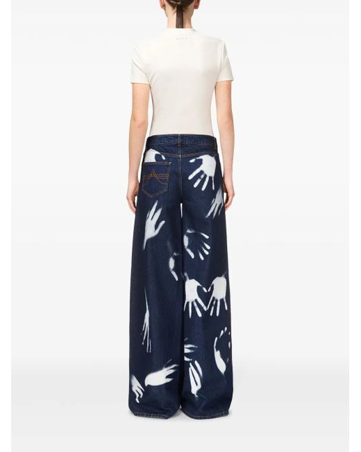 Area Blue Wide-Leg-Jeans Mit Hand-Print