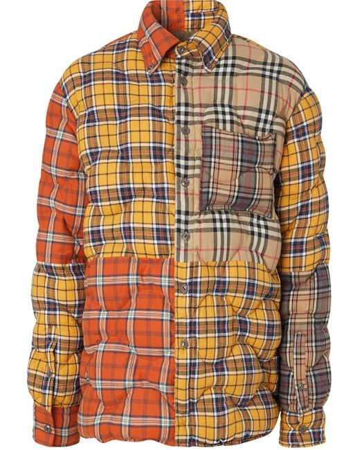 Burberry Yellow Men's Mixed Plaid Quilted Shirt Jacket for men
