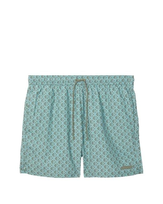 Calvin Klein Blue Geometric-Print Swim Shorts for men