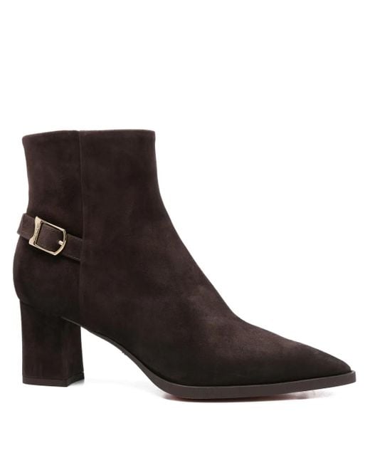 Santoni Brown 60Mm Pointed-Toe Buckle-Detail Ankle Boots