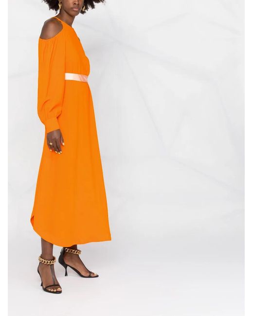 Stella McCartney Orange Cold-Shoulder Belted Dress