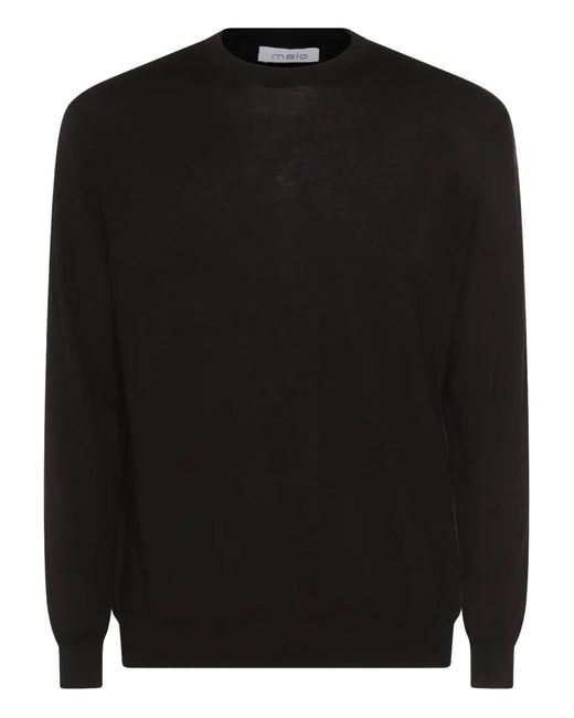 Malo Black Crew-Neck Virgin-Wool Sweater for men