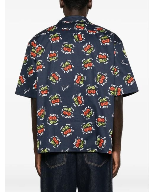 KENZO Blue Cherry-Print Short-Sleeve Shirt for men