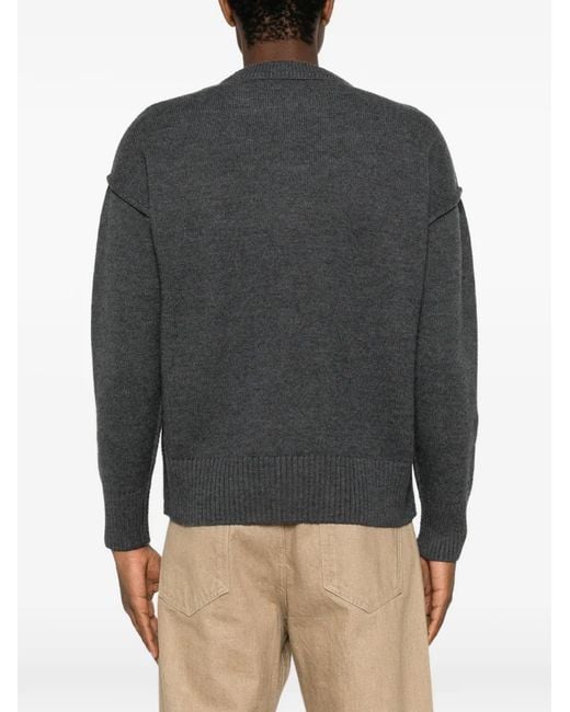 AMI Gray Ami De Coeur Crew-Neck Sweater for men