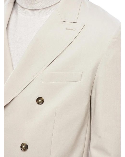 Paolo Pecora Natural Double-Breasted Patch-Pocket Blazer for men