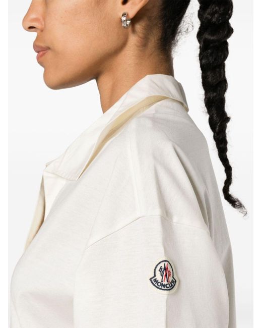 Moncler White Jersey-Poloshirt mit Logo-Patch
