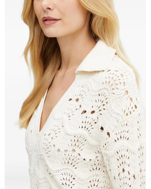 Boss White Open-Knit Collared Sweater