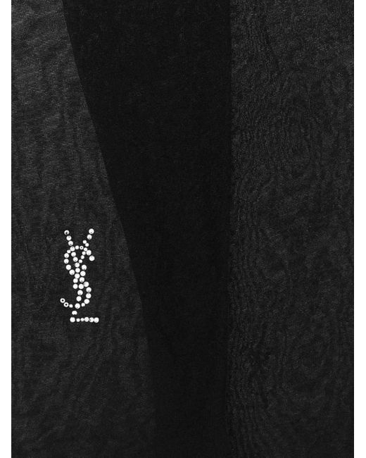Saint Laurent Crystal-Embellished Sheer Tights in Black | Lyst