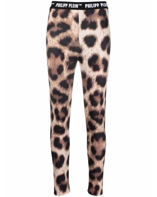 Philipp Plein Black Leopard-Print Biker Leggings