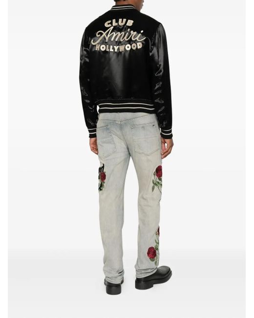Amiri Black Embroidered Satin Bomber Jacket for men
