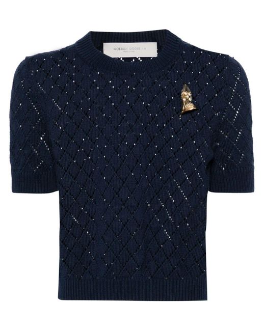 Golden Goose Deluxe Brand Blue Argyle-pattern Cotton T-shirt