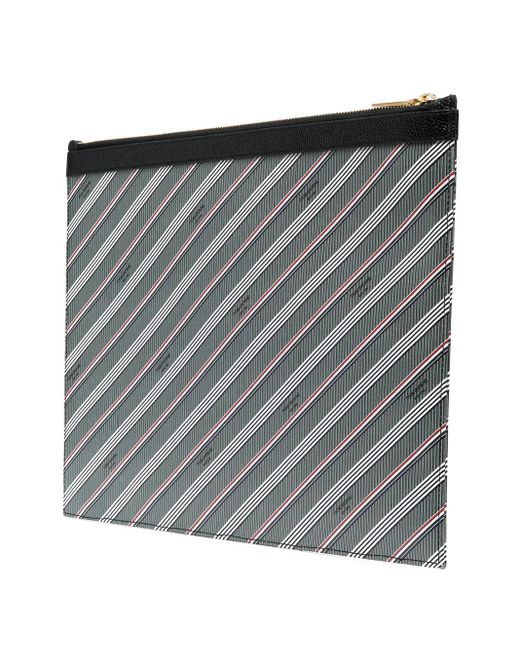 Thom Browne Gray Striped Logo-print Pouch for men