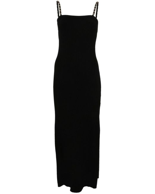 Maje Geribbelde Maxi-jurk Verfraaid Met Logo in het Black