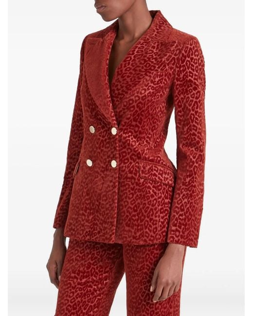Temperley London Red Leopard-Pattern Double-Breasted Blazer