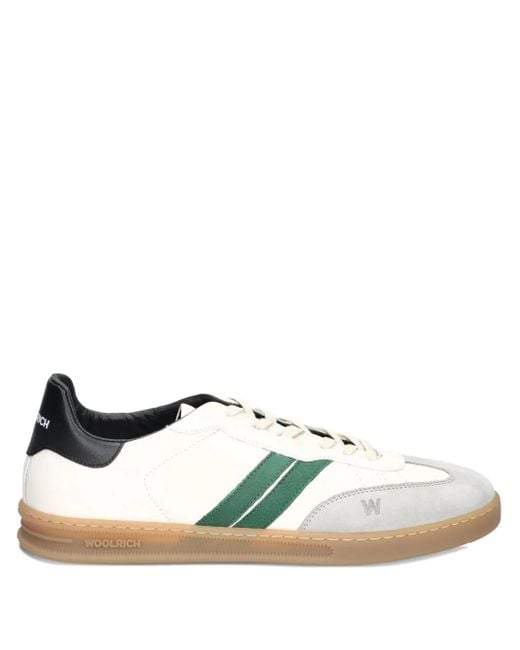 Woolrich Green Leather Stripe Sneakers for men