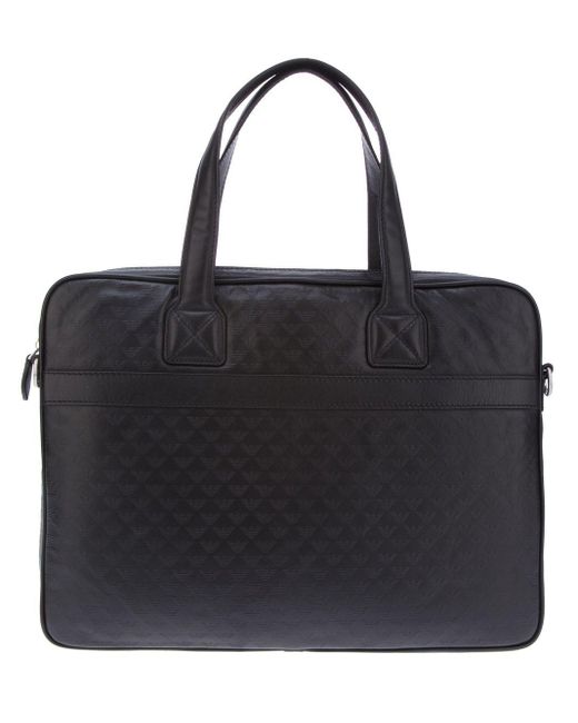 Emporio Armani Black Logo Embossed Laptop Bag for men