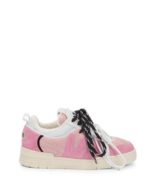 Moschino Pink Logo-Patch Panelled Sneakers