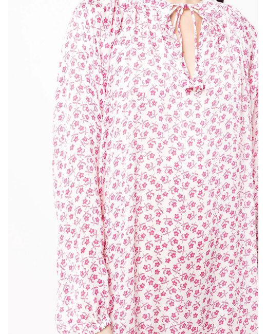 Bambah Pink Sandra Floral-Print Smocked Kaftan Dress