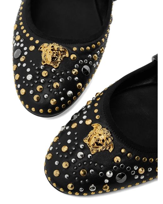Versace Black Studded Flats With Medusa Detail