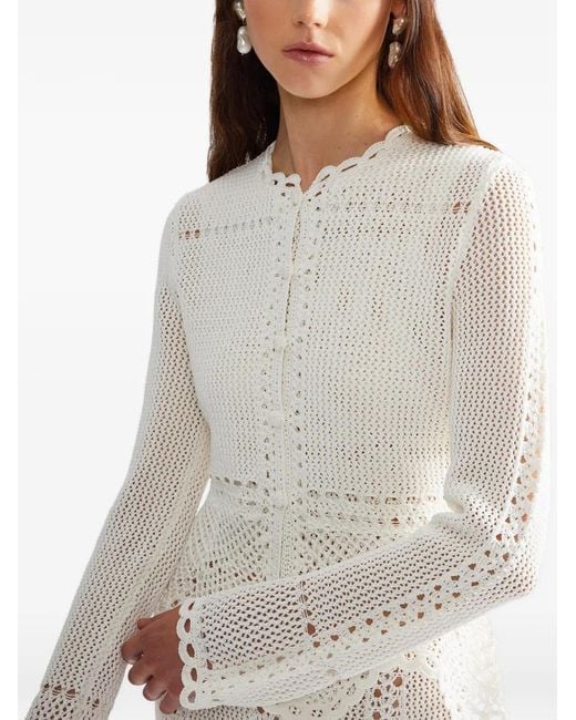 Erdem White Cotton Crochet Peplum Cadigan