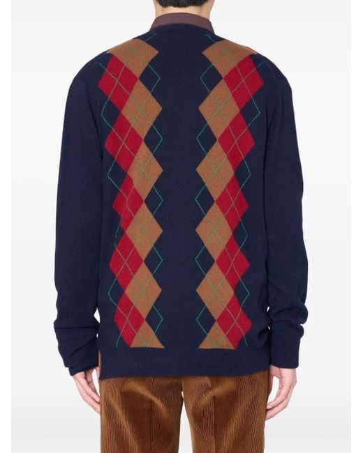 Kolor Blue Diamond-Pattern V-Neck Sweater for men