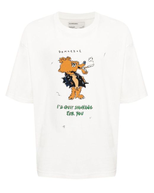DOMREBEL White Quit Cartoon-print T-shirt for men