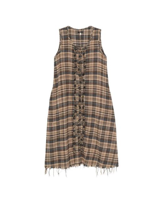 R13 Natural Ruffled Checked Midi Dress