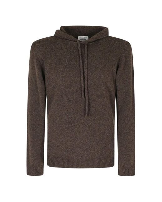 Roberto Collina Brown Drawstring Knitted Wool Hoodie for men