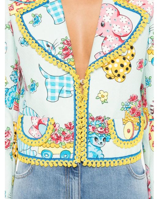 Moschino White Graphic-Print Pom-Pom Jacket