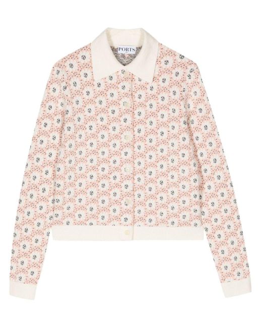 Ports 1961 Natural Floral-print Knitted Cardigan