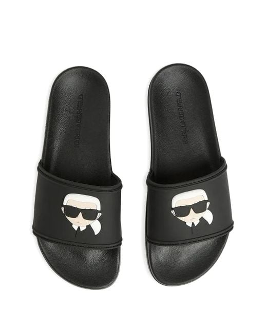 Karl Lagerfeld Black Logo-Embossed Slides for men