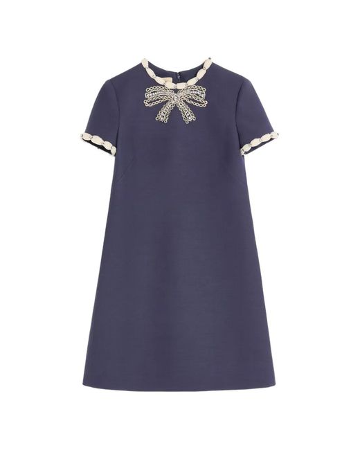 Valentino Garavani Blue Embroidered Crepe Couture Short Dress