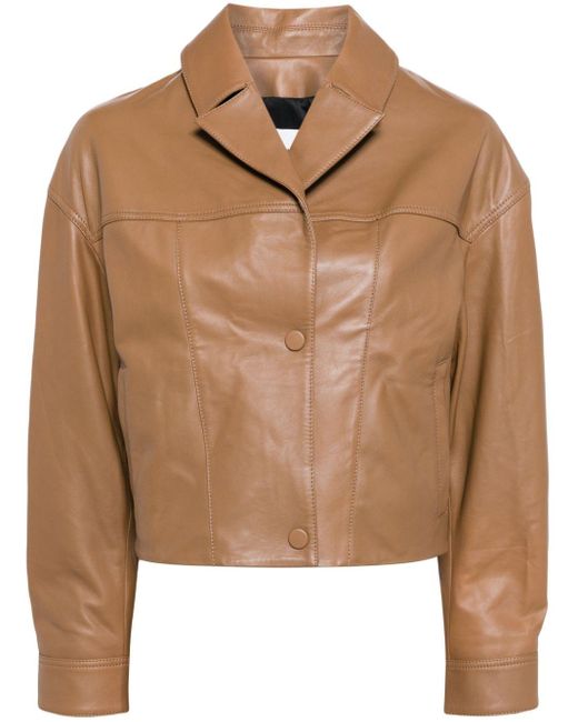 Yves Salomon Brown Cropped Leather Jacket