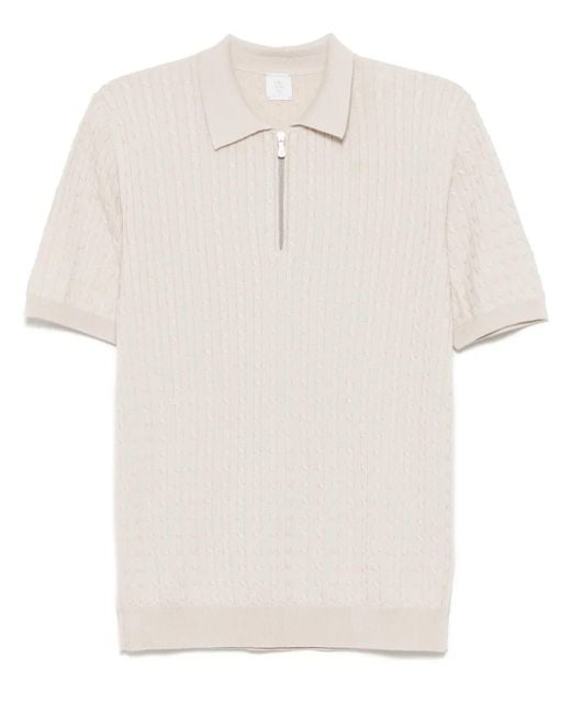Eleventy White Cable-Knit Polo Shirt for men