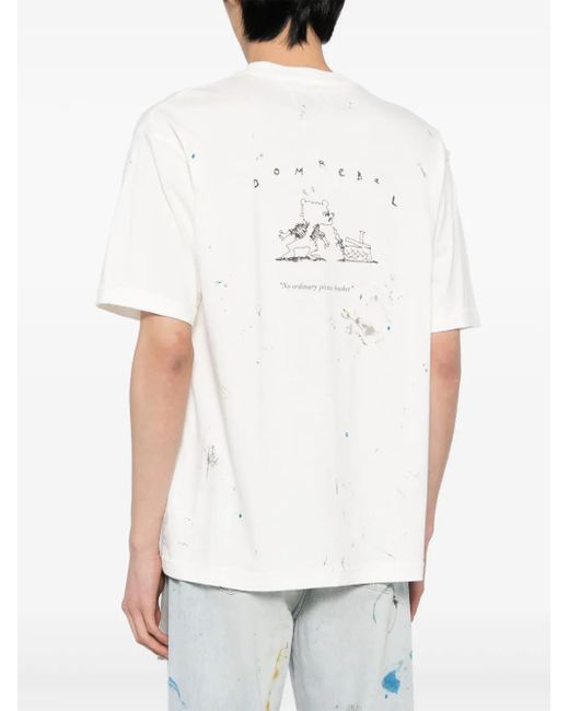 DOMREBEL White Scuff Picnic Paint-Detail T-Shirt for men