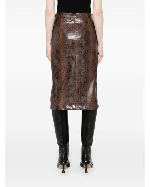 Twin Set Brown Lizard-Effect Faux Leather Midi Skirt