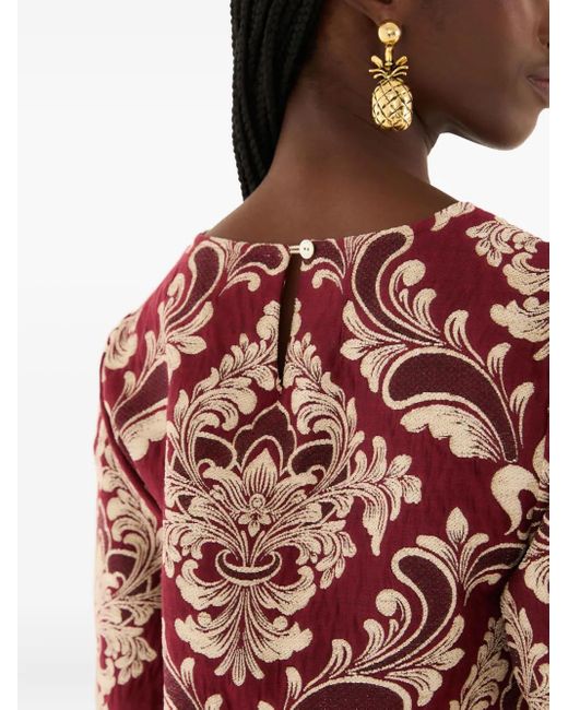 Farm Rio Red Jacquard Scalloped Top