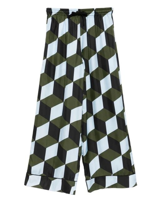 Cynthia Rowley Blue Geometric-Print Trousers