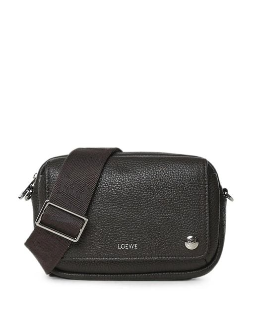 Loewe Black Logo-Print Pebbled Messenger Bag for men